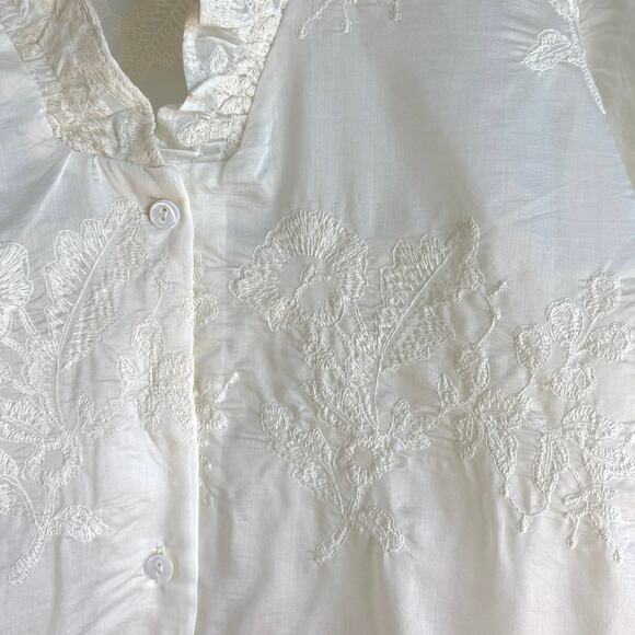 Taelynn Sheer Ivory Long Sleeve Button Down Blouse V Neck Ruffle Collar Sz Med - Picture 7 of 11